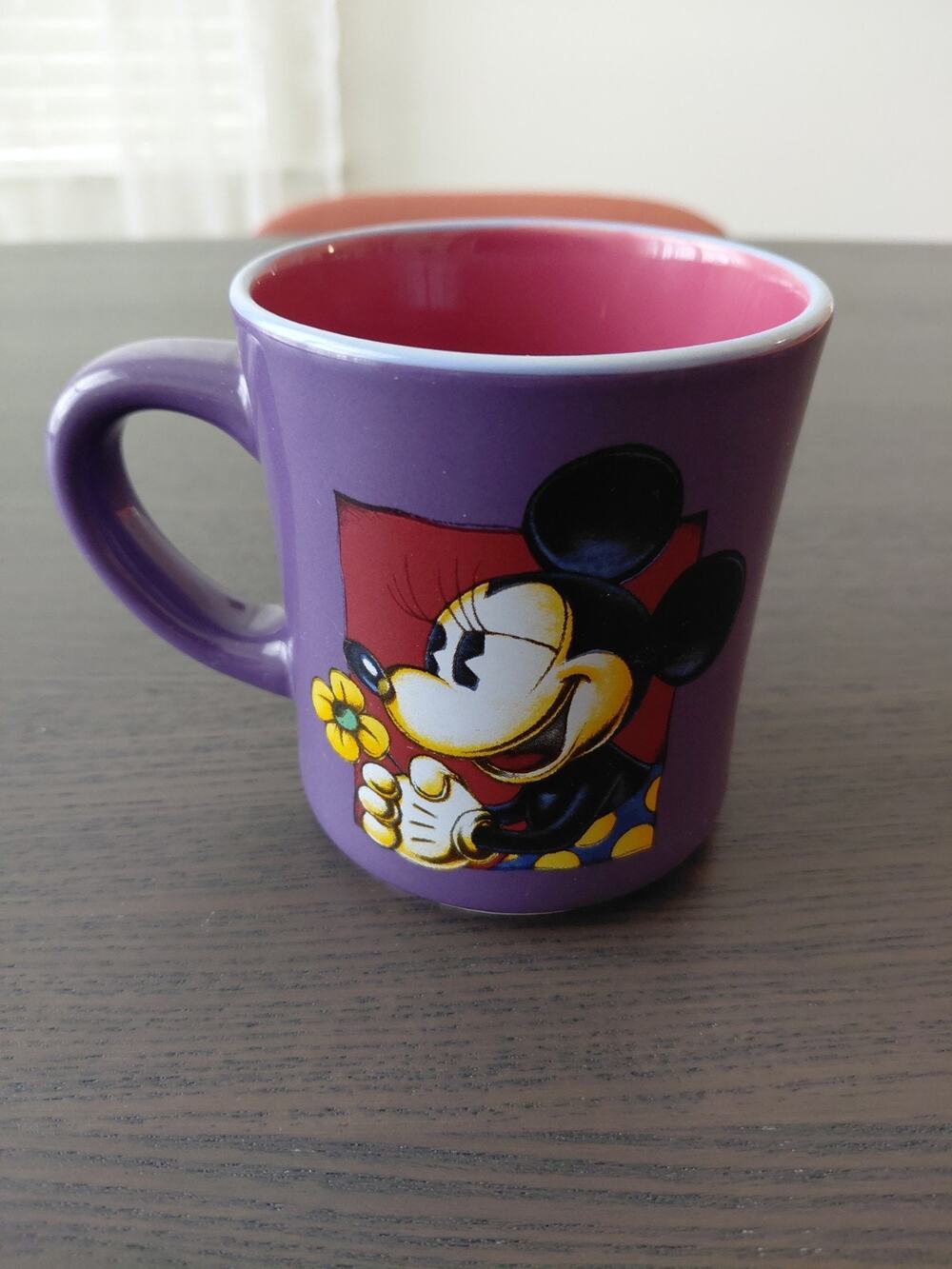 Walt Disney World Minnie Mouse Coffee Mug Purple Holding Yellow Flower